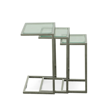 Ensemble de tables gigognes Addison de Carolina Living - Plateau en verre - Piètement chromé