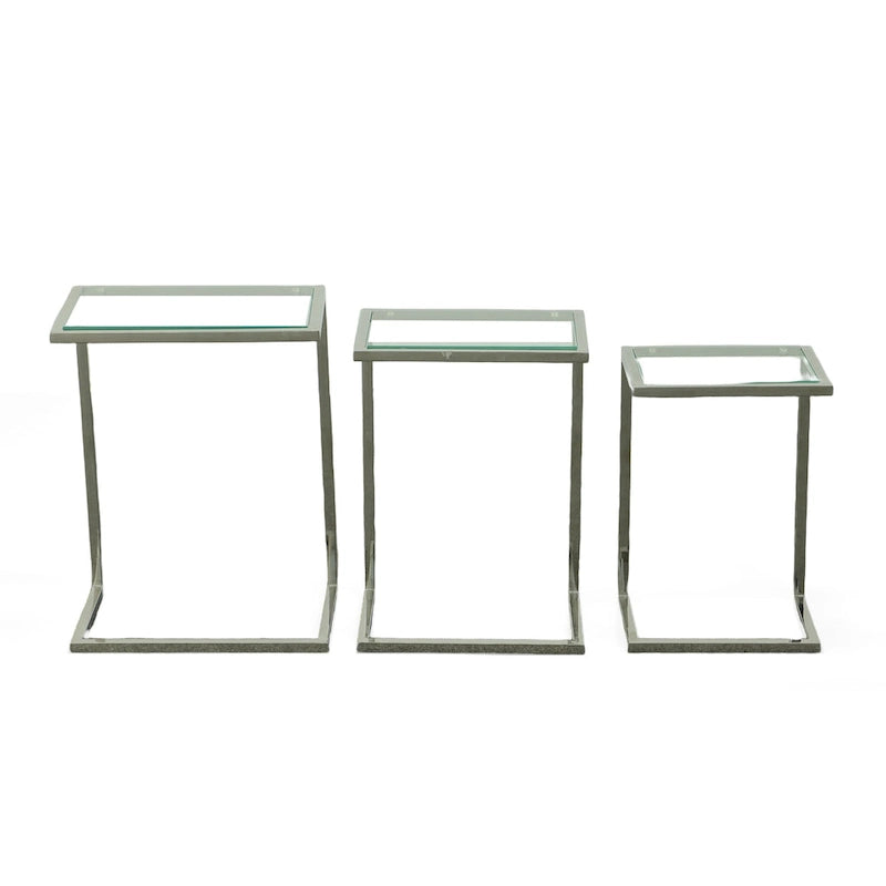 Ensemble de tables gigognes Addison de Carolina Living - Plateau en verre - Piètement chromé