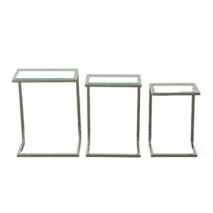 Ensemble de tables gigognes Addison de Carolina Living - Plateau en verre - Piètement chromé