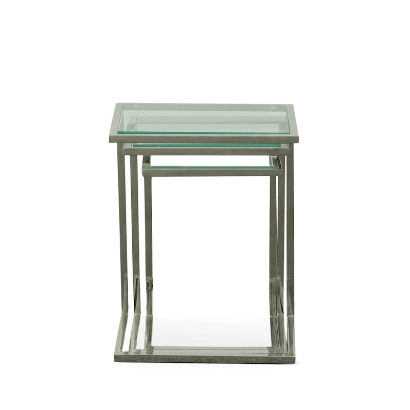 Ensemble de tables gigognes Addison de Carolina Living - Plateau en verre - Piètement chromé