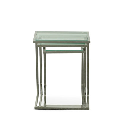 Ensemble de tables gigognes Addison de Carolina Living - Plateau en verre - Piètement chromé