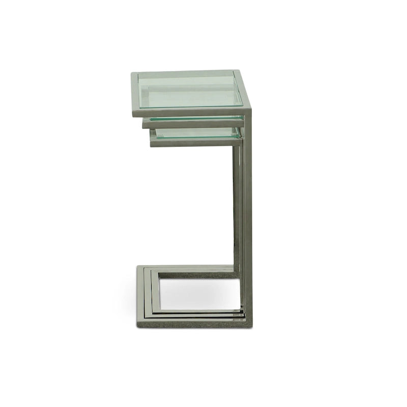 Ensemble de tables gigognes Addison de Carolina Living - Plateau en verre - Piètement chromé