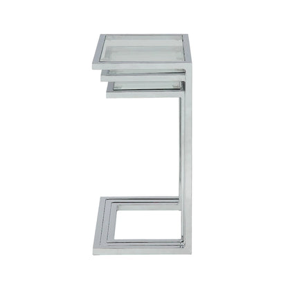 Ensemble de tables gigognes Addison de Carolina Living - Plateau en verre - Piètement chromé