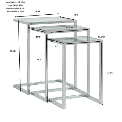 Ensemble de tables gigognes Addison de Carolina Living - Plateau en verre - Piètement chromé