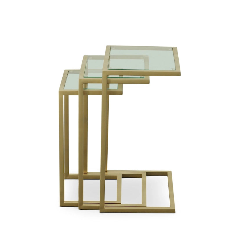 Ensemble de tables gigognes Addison de Carolina Living - Plateau en verre - Piètement chromé