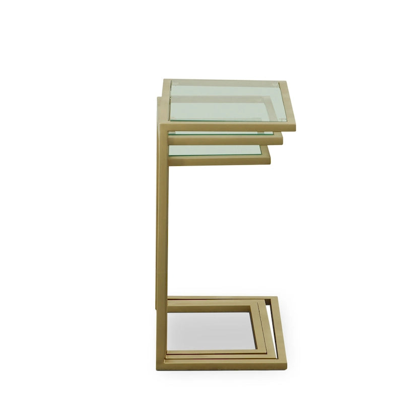 Ensemble de tables gigognes Addison de Carolina Living - Plateau en verre - Piètement chromé