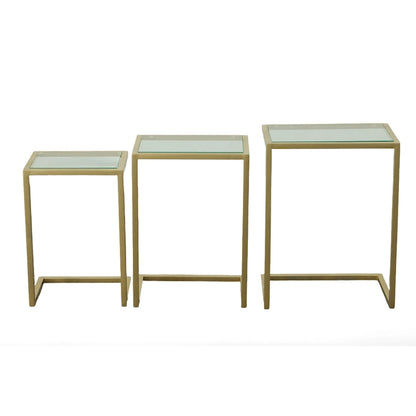 Ensemble de tables gigognes Addison de Carolina Living - Plateau en verre - Piètement chromé