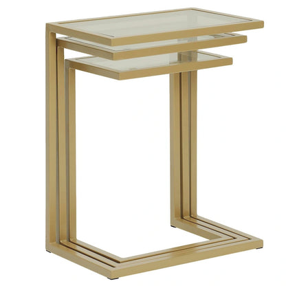 Ensemble de tables gigognes Addison de Carolina Living - Plateau en verre - Piètement chromé