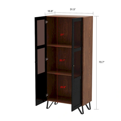 Buffet avec porte en verre acrylique et meuble de rangement en bois et métal