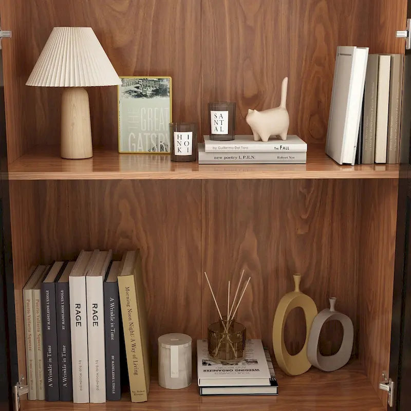 Buffet avec porte en verre acrylique et meuble de rangement en bois et métal