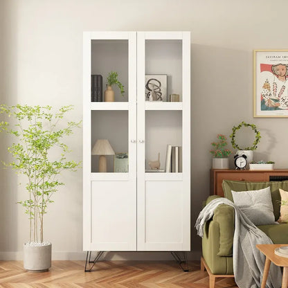 Buffet avec porte en verre acrylique et meuble de rangement en bois et métal