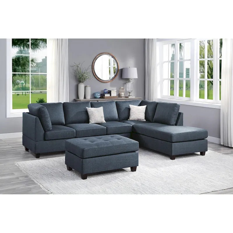 Ensemble canapé d'angle 3 pièces en tissu Poundex avec pouf