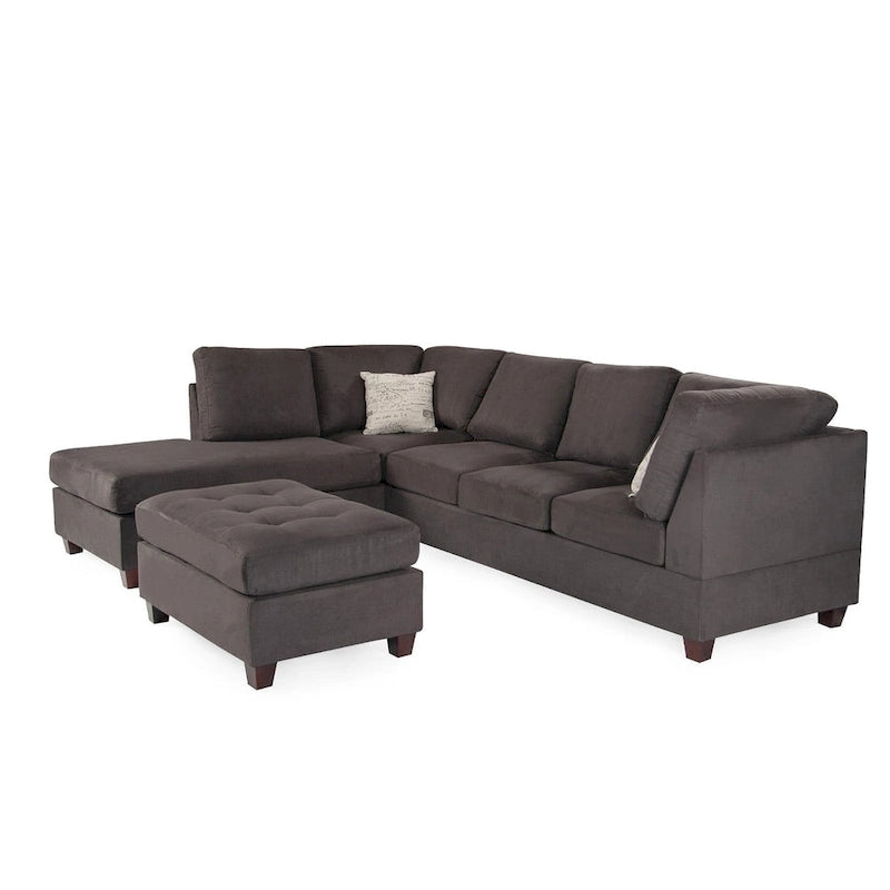 Ensemble canapé d'angle 3 pièces en tissu Poundex avec pouf