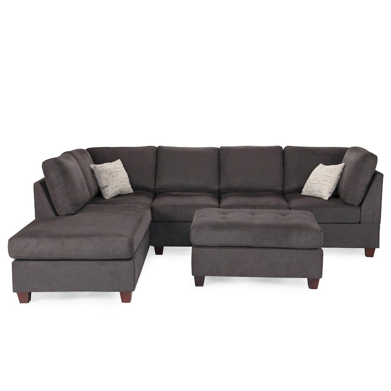 Ensemble canapé d'angle 3 pièces en tissu Poundex avec pouf