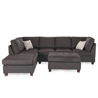 Ensemble canapé d'angle 3 pièces en tissu Poundex avec pouf