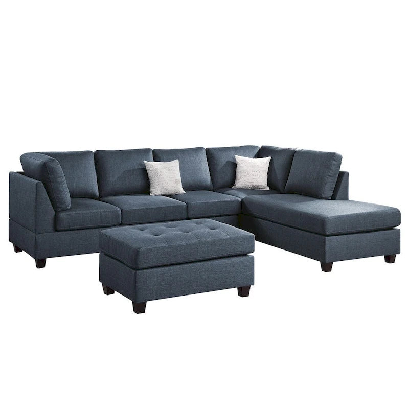 Ensemble canapé d'angle 3 pièces en tissu Poundex avec pouf