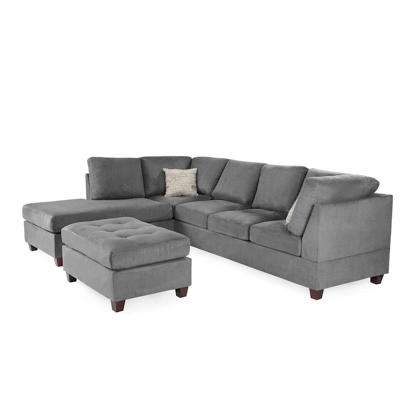 Ensemble canapé d'angle 3 pièces en tissu Poundex avec pouf