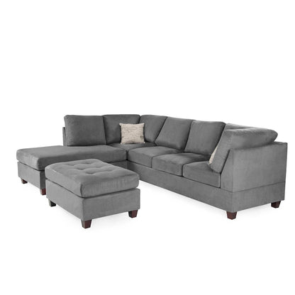 Ensemble canapé d'angle 3 pièces en tissu Poundex avec pouf