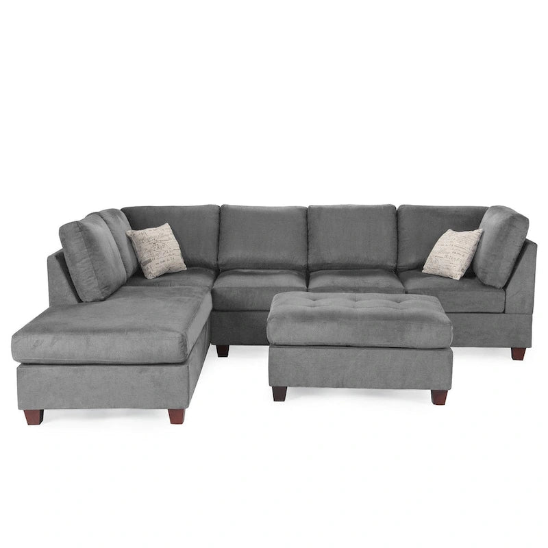 Ensemble canapé d'angle 3 pièces en tissu Poundex avec pouf