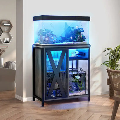 Meuble pour aquarium Moasis avec prises électriques et éclairage RGB 7 couleurs, meuble de rangement intégré