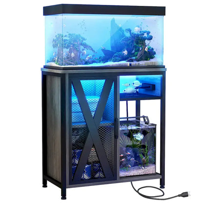 Meuble pour aquarium Moasis avec prises électriques et éclairage RGB 7 couleurs, meuble de rangement intégré