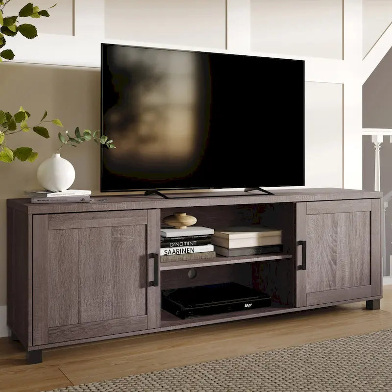 Meuble TV Virlomi avec portes, pour téléviseurs jusqu'à 85 pouces