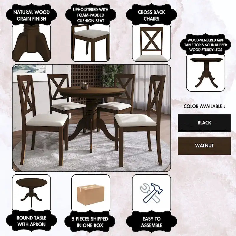 Ensemble de salle à manger rustique en bois 5 pièces CraftPorch