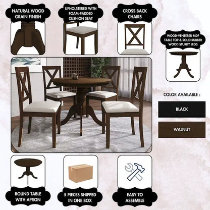Ensemble de salle à manger rustique en bois 5 pièces CraftPorch