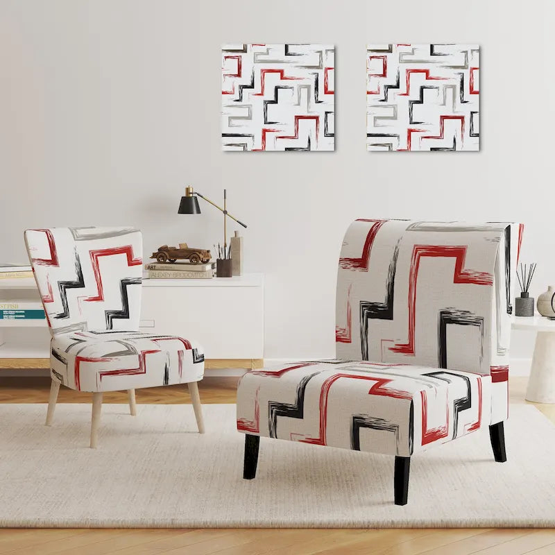 Fauteuil d'appoint et fauteuil rembourrés à motifs géométriques tendance multicolores de Designart