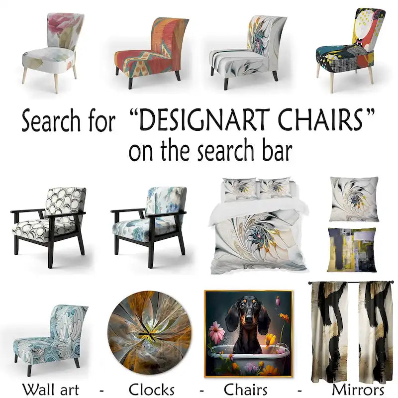 Fauteuil d'appoint et fauteuil rembourrés à motifs géométriques tendance multicolores de Designart