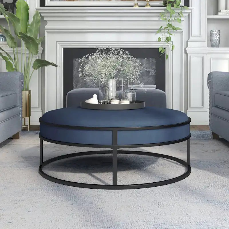Pouf rond contemporain Chista en tissu avec coussin, par Furniture of America