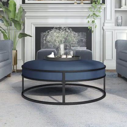 Pouf rond contemporain Chista en tissu avec coussin, par Furniture of America