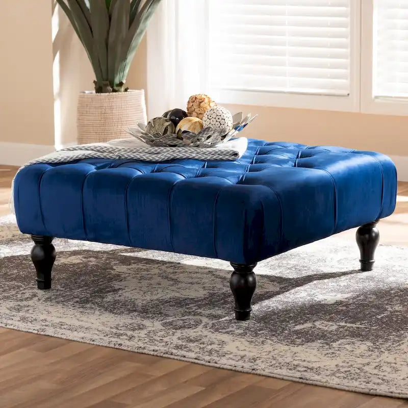Pouf cocktail en velours transitionnel