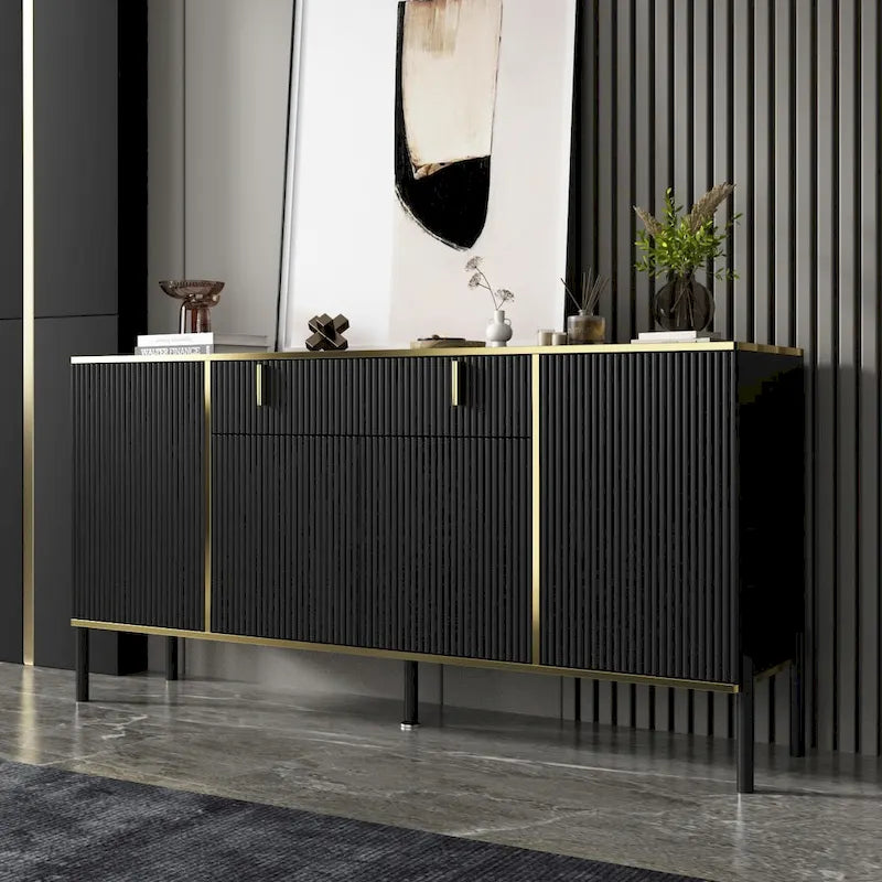 Buffet de cuisine Timechee à 4 portes et 2 tiroirs supérieurs, meuble de rangement d'appoint