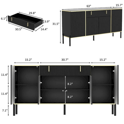Buffet de cuisine Timechee à 4 portes et 2 tiroirs supérieurs, meuble de rangement d'appoint