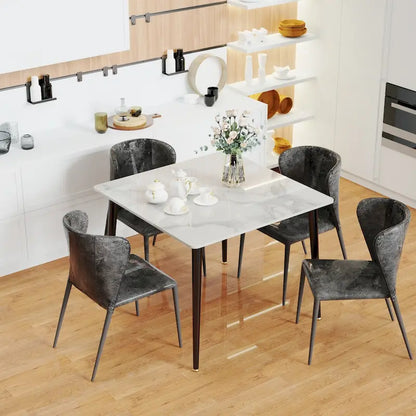 Table de cuisine/salle à manger carrée 4 places, plateau en pierre frittée effet marbre moderne