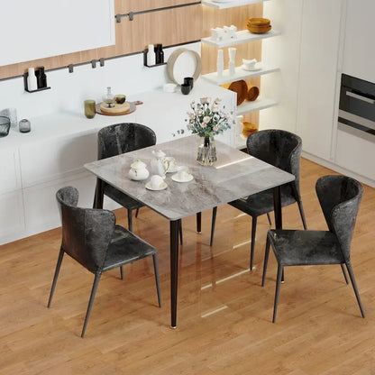 Table de cuisine/salle à manger carrée 4 places, plateau en pierre frittée effet marbre moderne