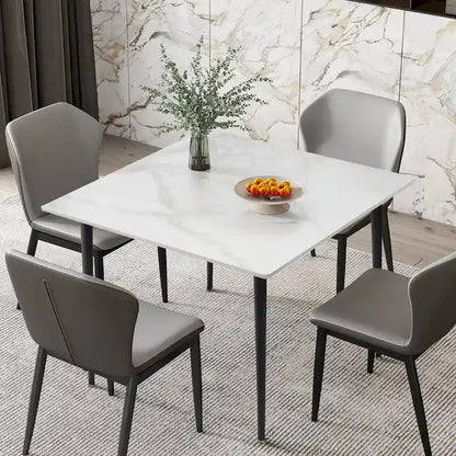 Table de cuisine/salle à manger carrée 4 places, plateau en pierre frittée effet marbre moderne