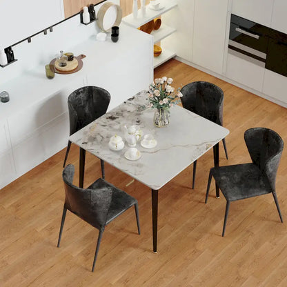 Table de cuisine/salle à manger carrée 4 places, plateau en pierre frittée effet marbre moderne