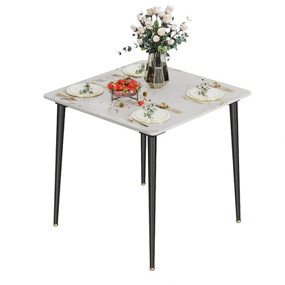 Table de cuisine/salle à manger carrée 4 places, plateau en pierre frittée effet marbre moderne