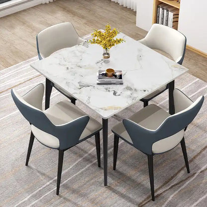 Table de cuisine/salle à manger carrée 4 places, plateau en pierre frittée effet marbre moderne