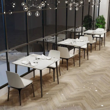 Table de cuisine/salle à manger carrée 4 places, plateau en pierre frittée effet marbre moderne