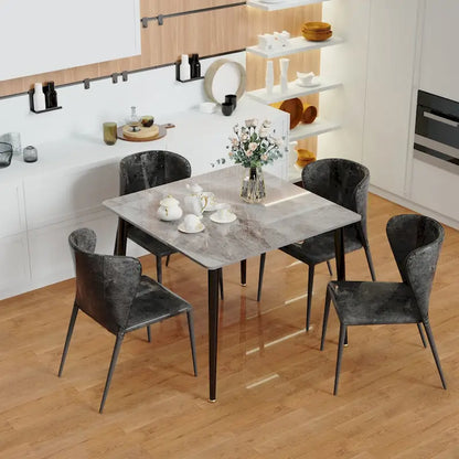 Table de cuisine/salle à manger carrée 4 places, plateau en pierre frittée effet marbre moderne