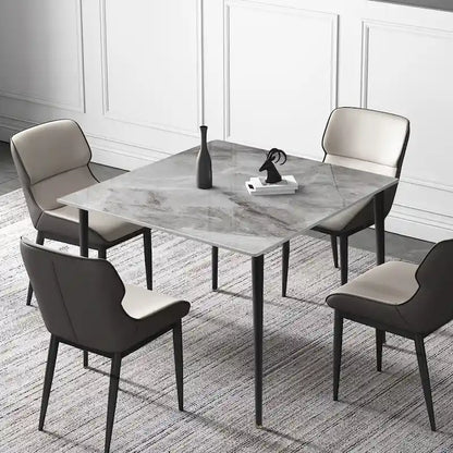 Table de cuisine/salle à manger carrée 4 places, plateau en pierre frittée effet marbre moderne
