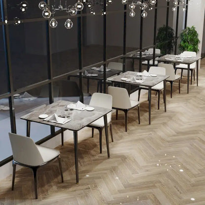 Table de cuisine/salle à manger carrée 4 places, plateau en pierre frittée effet marbre moderne