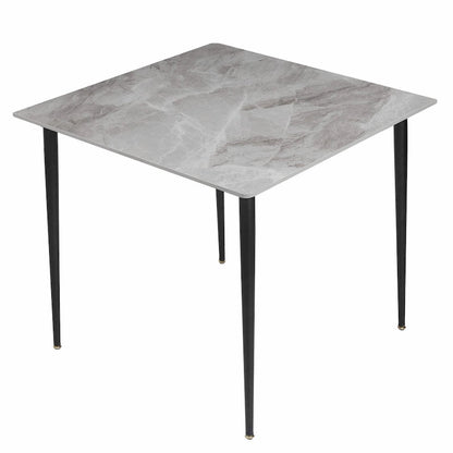Table de cuisine/salle à manger carrée 4 places, plateau en pierre frittée effet marbre moderne