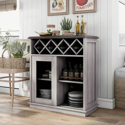 Buffet à vin DH BASIC Farmhouse à quatre étagères et quatre bouteilles, style treillis, par Denhour