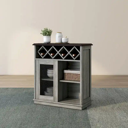 Buffet à vin DH BASIC Farmhouse à quatre étagères et quatre bouteilles, style treillis, par Denhour