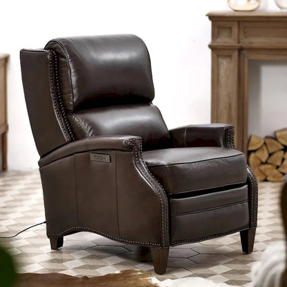 Fauteuil inclinable électrique Hekkin en cuir véritable avec appui-tête réglable et port USB - Siège de salon ultra-confortable