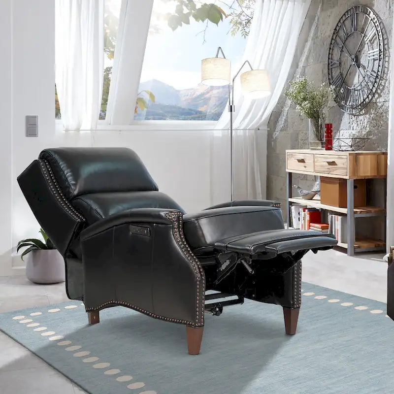 Fauteuil inclinable électrique Hekkin en cuir véritable avec appui-tête réglable et port USB - Siège de salon ultra-confortable